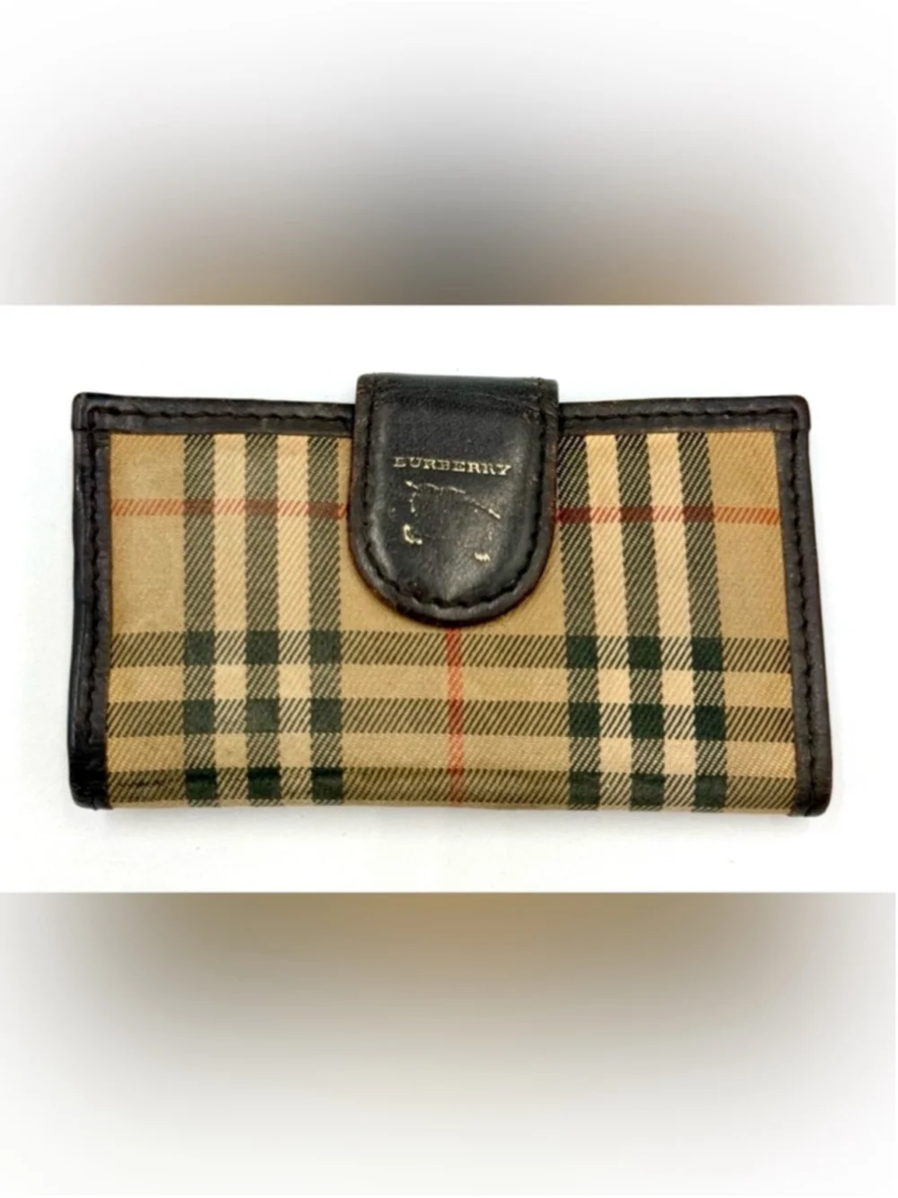 Burberry Nova Check Horse Logo Tri Fold Key Case Leather Trim Kier Corner Vtg - Picture 3 of 6